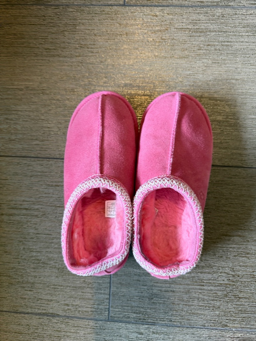 UGG Tasman Braided-Trim Suede Mule Slippers Pink Size 7